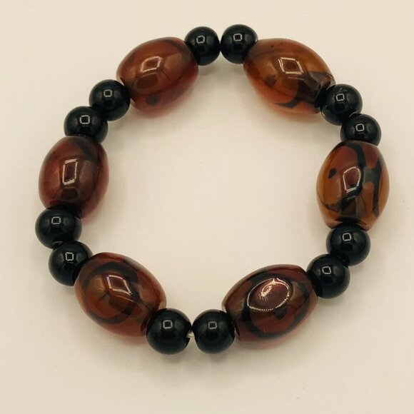 Glass Dzi Bead Stetch Bracelet - Picture 2 of 6